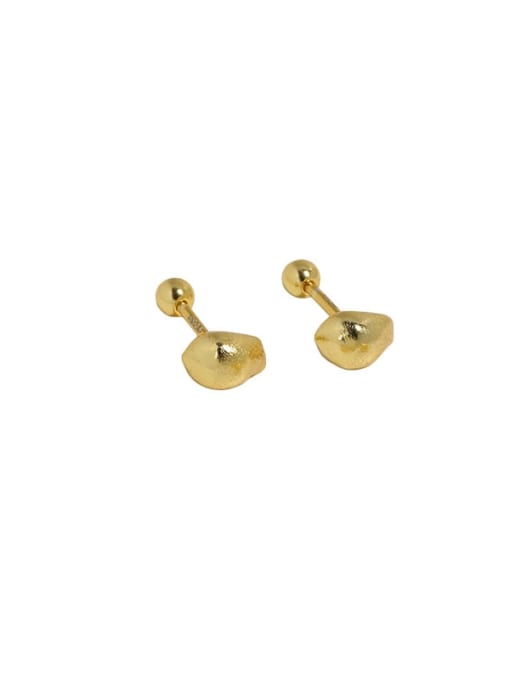 Ef618 [18K Gold] 925 Sterling Silver Smotth Irregular Minimalist Stud Earring